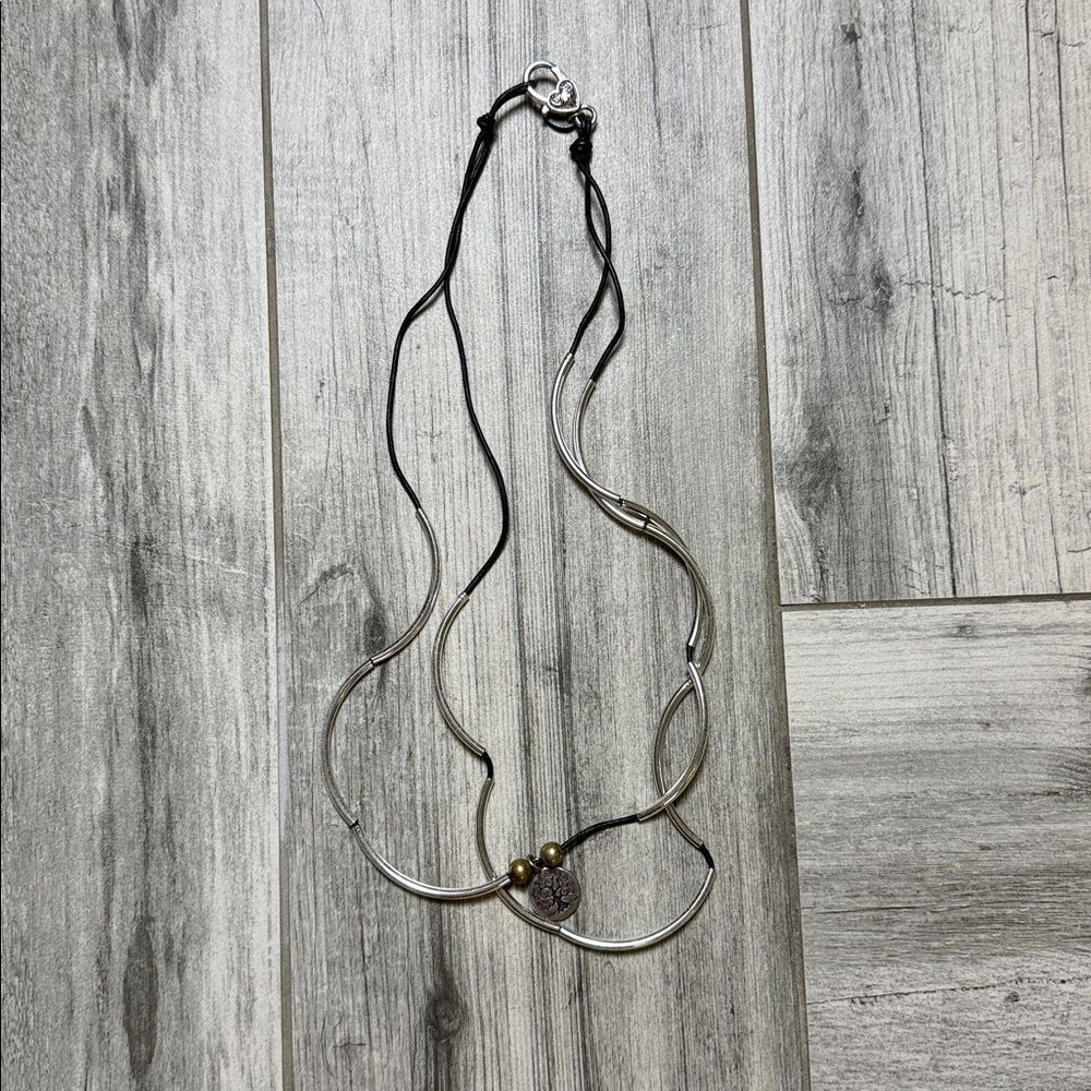 Lizzy James Womens Gold-tone Tree Of Life Charm Silver Curved Tube Necklace OS